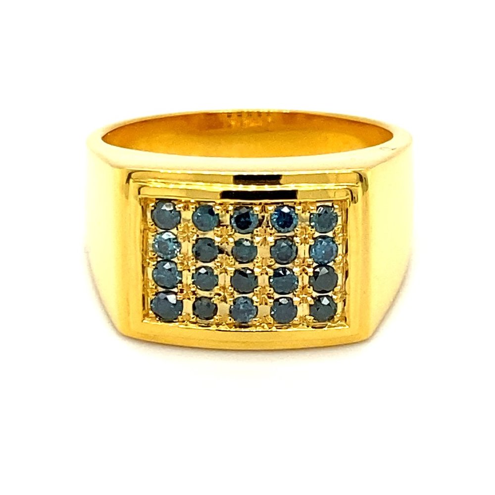 Blue Diamonds 1.02ct Solid 14K Yellow Gold Ring